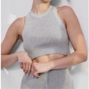 LUNYA Cozy Cotton Silk Crop Tank Top Ribbed Gray Comfy Luxury Lounge Summer XS